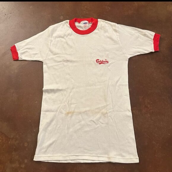 Vintage 70s 80s Carlsberg promotional ringer shirt Size Medium - Picture 1 of 7